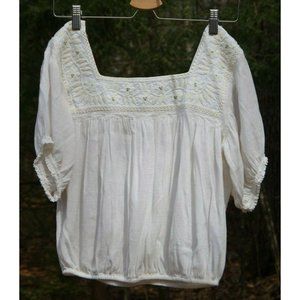XS American Eagle Cotton/Viscose Embroidered White/Cream Boho Peasant Crop Top